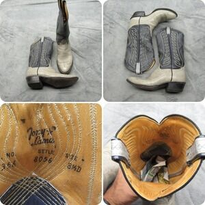 Tony Lama Western Boots Men 8.5D Blue Cowboy Antelope Leather USA Made 8056 RARE